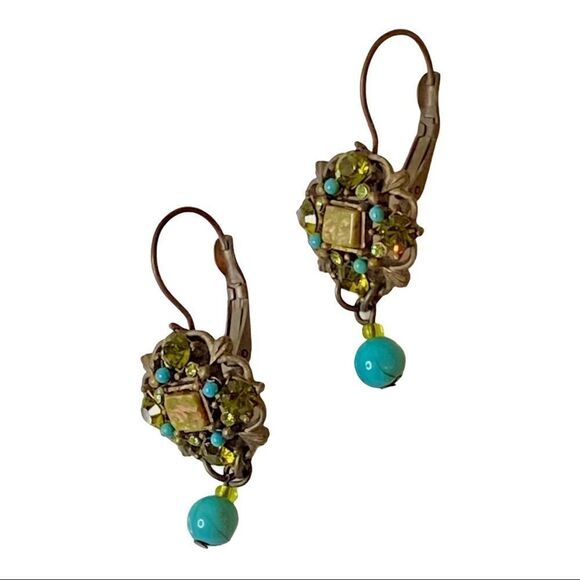 Artisan Beaded Turquoise & Peridot Necklace & Earrings Duo - Picture 5 of 6